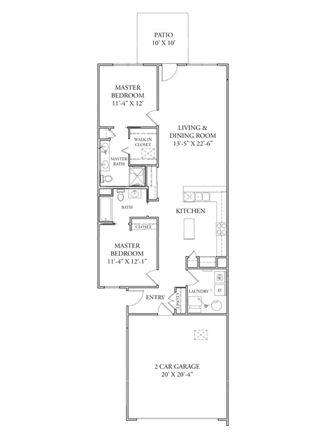 Floor plan for 2 beds, 2 baths, 1241 sqft